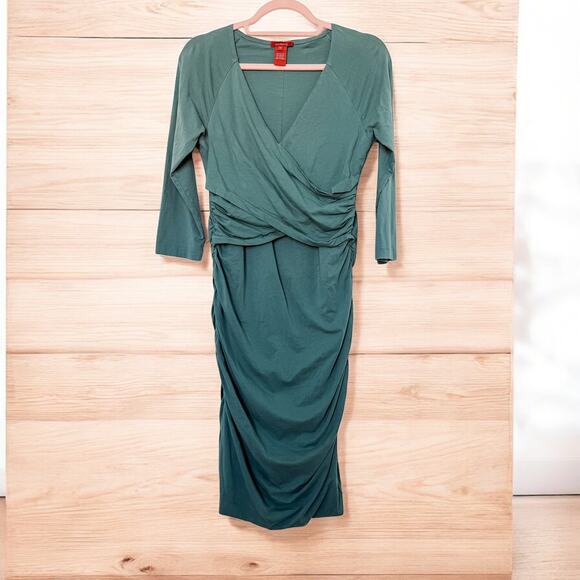 Sundance Womens‎ Dress M Green Eternal Compliments Faux Wrap Midi Modern Natural - Picture 1 of 5